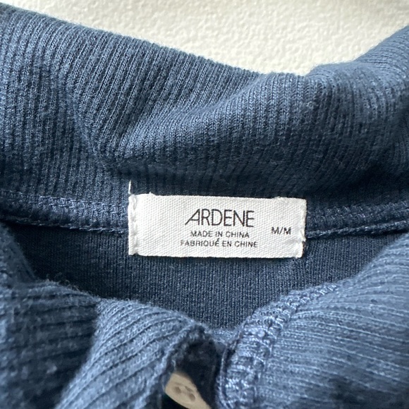 Ardene Long Sleeve Navy Button Up Crop Top with White Buttons - Picture 3 of 4